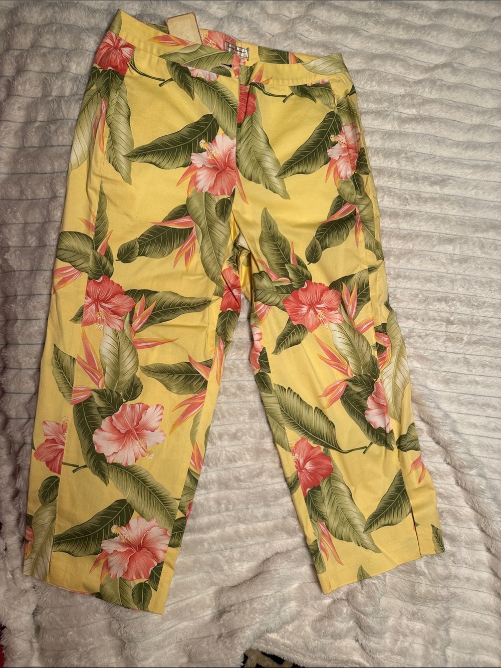 Tommy Bahama Yellow Floral Cropped Wide-Leg Pants